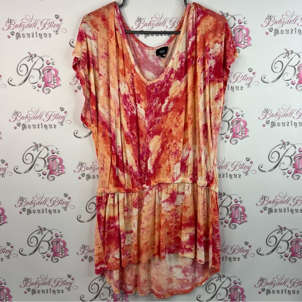 Mossimo tshirt peplum peach pink orange yellow flowy Tie-Dye Top shirt tee